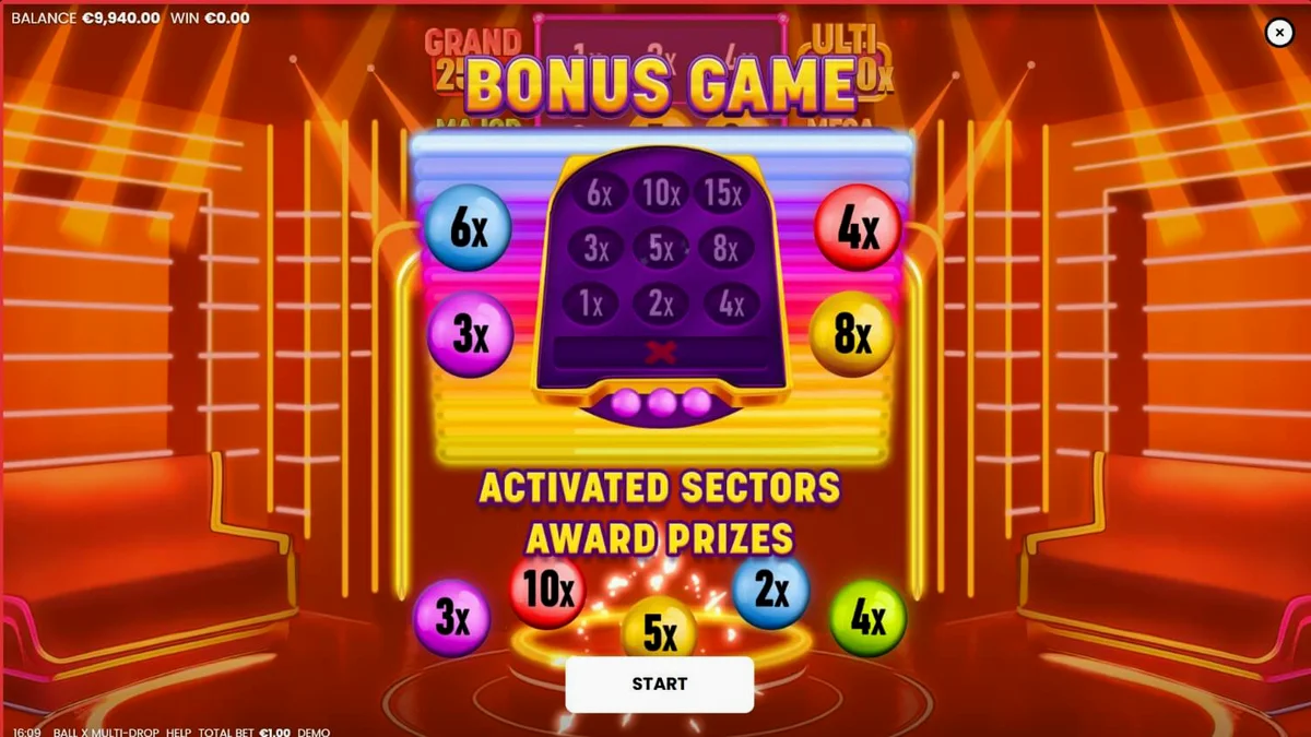 Ball X Multi-Drop slot neon game interface