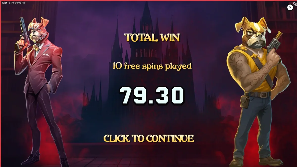 The Crime File slot machine interface with noir detective theme