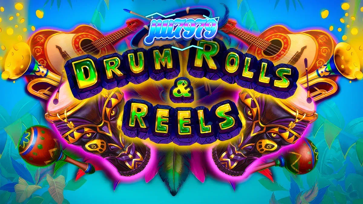 Makulay na disenyo ng Drum Rolls & Reels slot na may temang Brazilian carnival.
